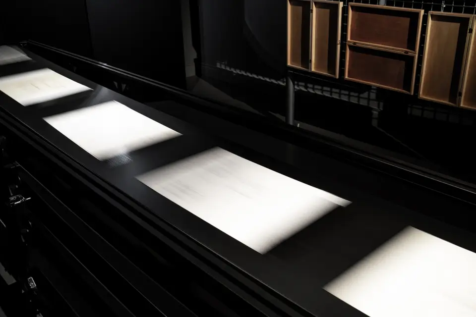 Contemporary, conveyor-belt installation, view 1