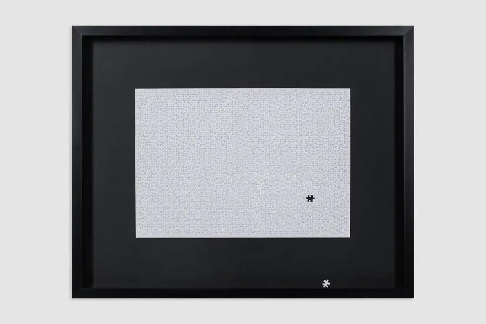 Place, white jigsaw puzzle installation under normal light