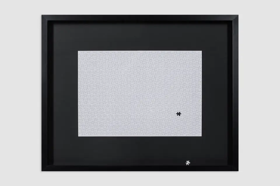 Place, white jigsaw puzzle installation under normal light