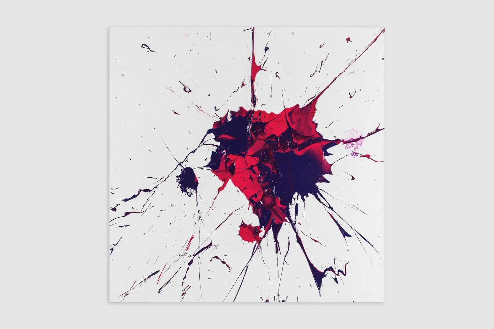 Unfreefall, polyptych of nine canvases with poured acrylic paint