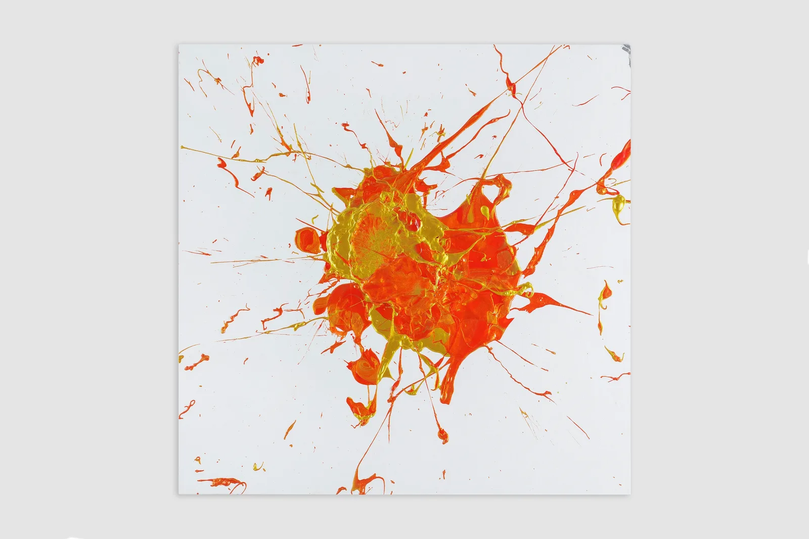 Unfreefall, polyptych of nine canvases with poured acrylic paint