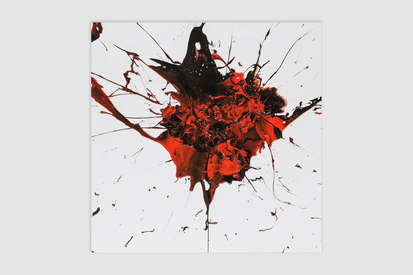 Unfreefall, polyptych of nine canvases with poured acrylic paint